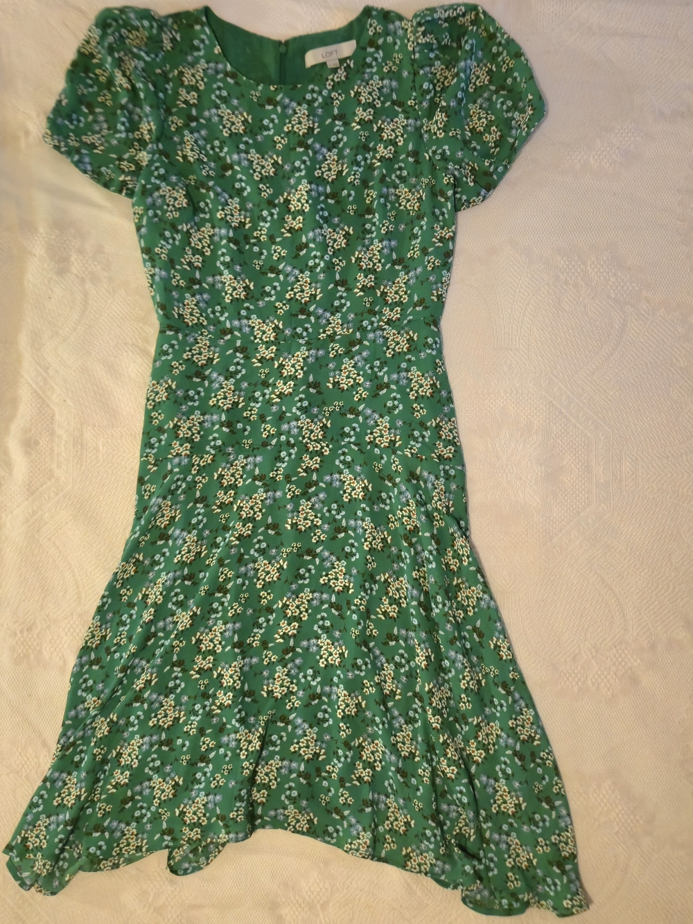 LOFT Green Floral Short-Sleeve Midi Lightweight Dress Summer Size 0